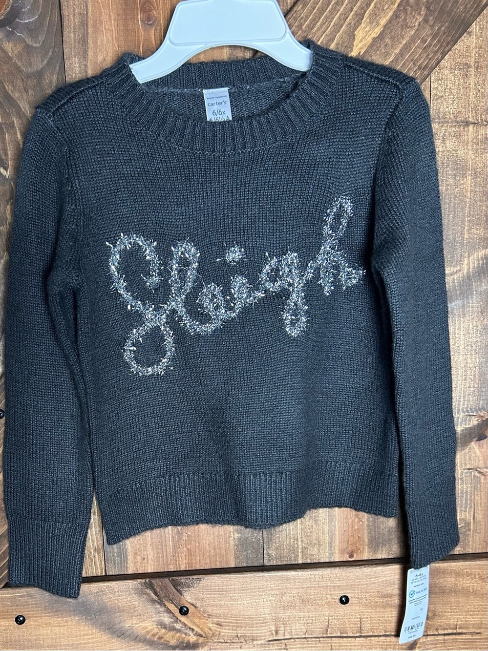 Carter's Black Knit Sweater with Silver 'Shine' Script
